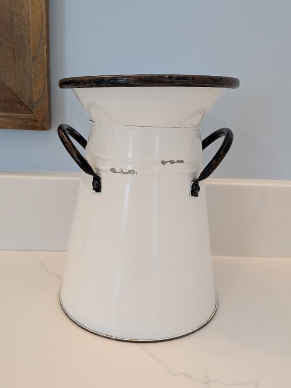 Distressed White Black-Trim Flared Vase
